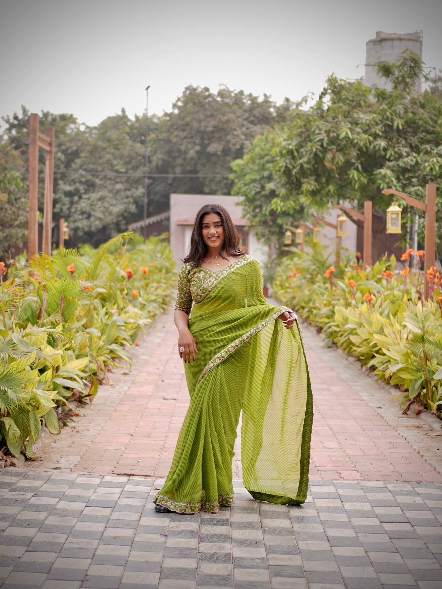 Parrot Elegance Linework Saree