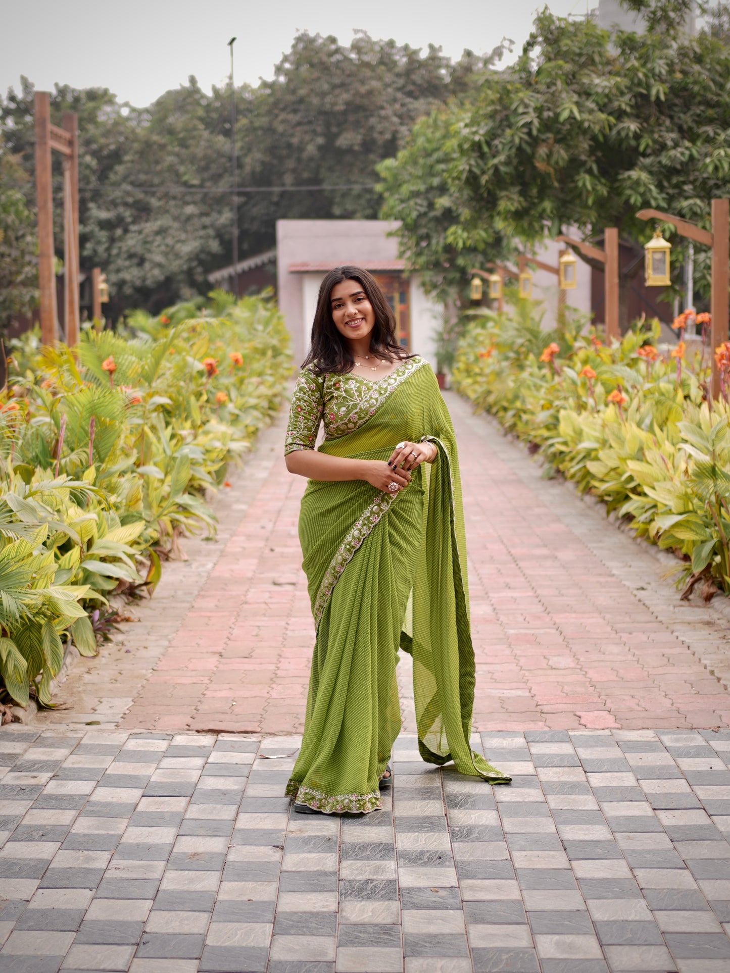 Parrot Elegance Linework Saree