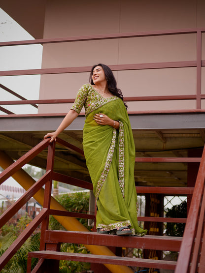 Parrot Elegance Linework Saree