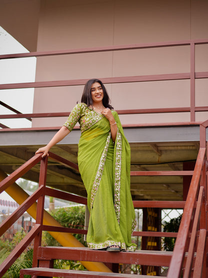 Parrot Elegance Linework Saree