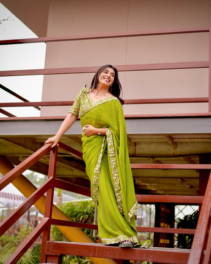 Parrot Elegance Linework Saree