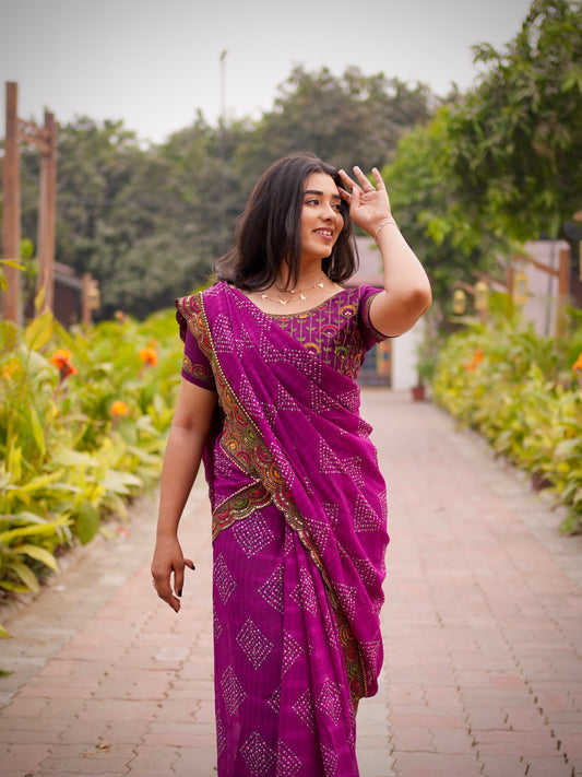 Royal Amethyst Bandhani Lace Saree