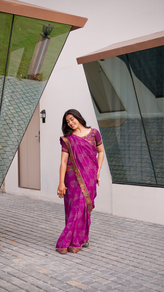 Royal Amethyst Bandhani Lace Saree