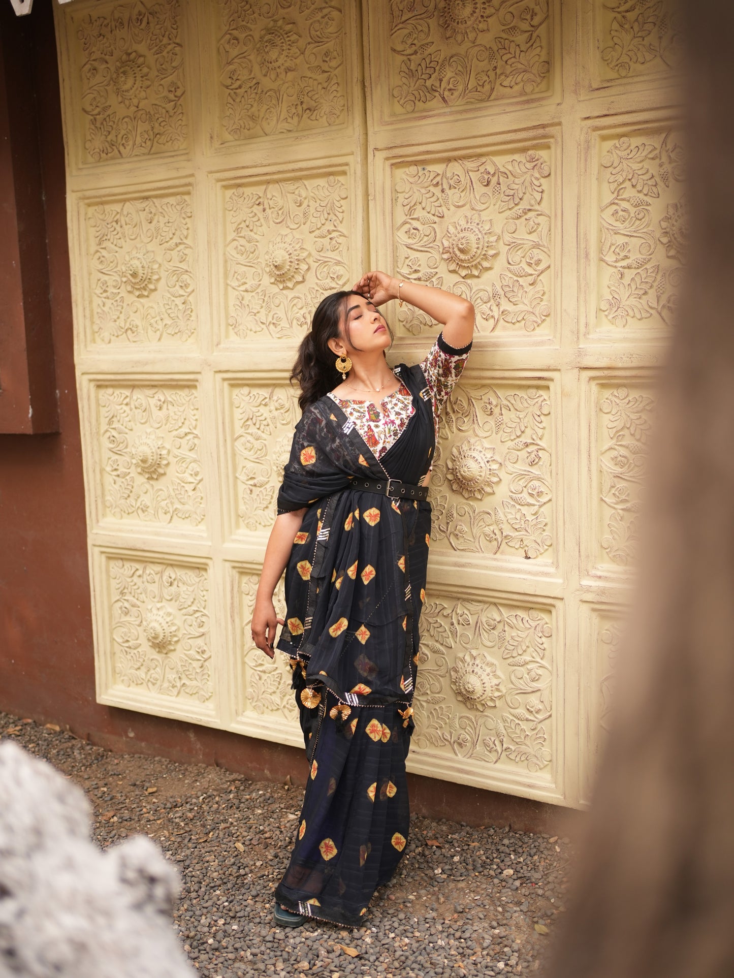 Midnight Noir Printed Elegance Saree