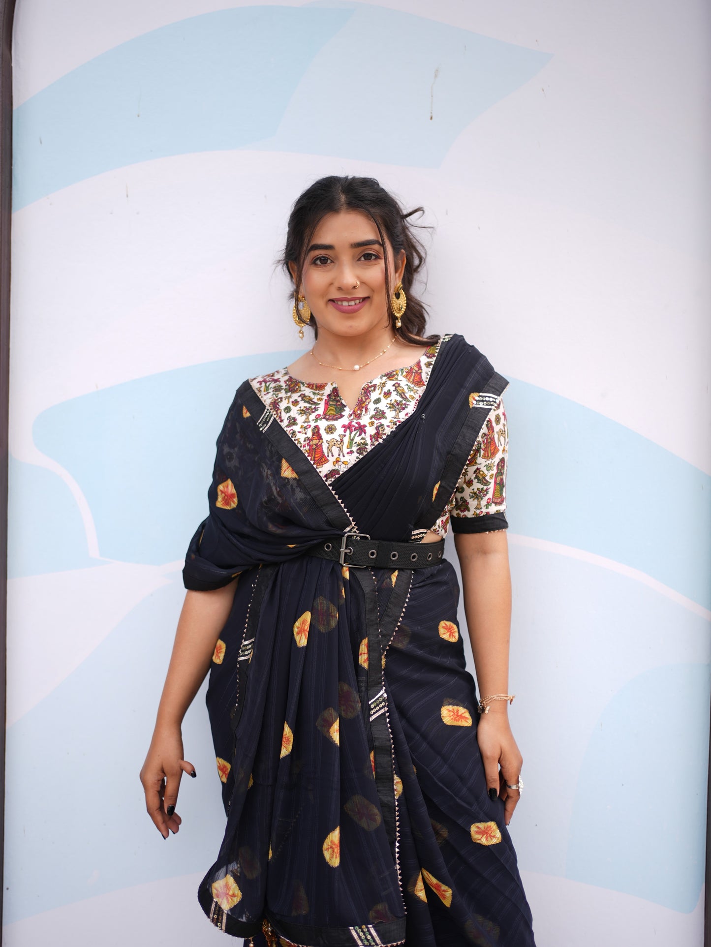 Midnight Noir Printed Elegance Saree