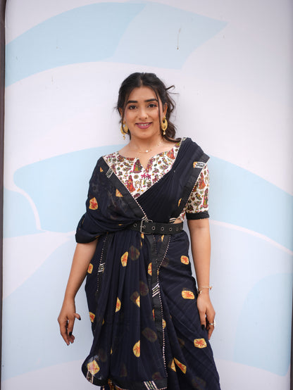 Midnight Noir Printed Elegance Saree