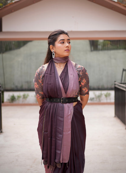 Twilight Plum Ombre Tassel Saree