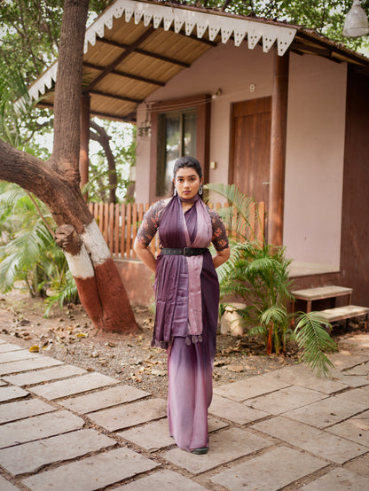 Twilight Plum Ombre Tassel Saree