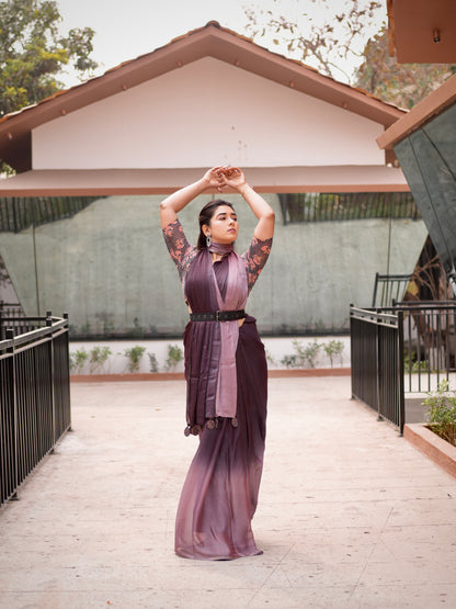 Twilight Plum Ombre Tassel Saree