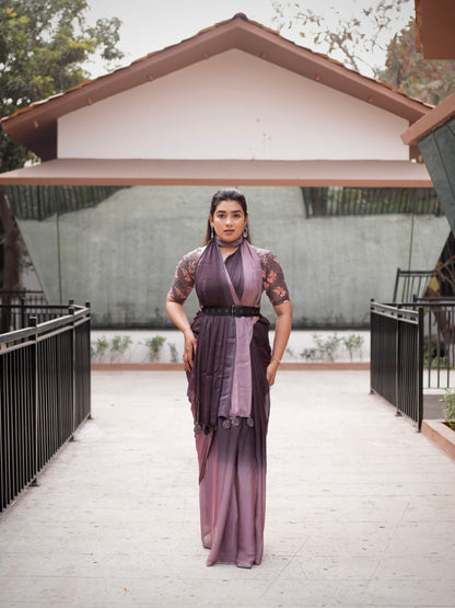 Twilight Plum Ombre Tassel Saree