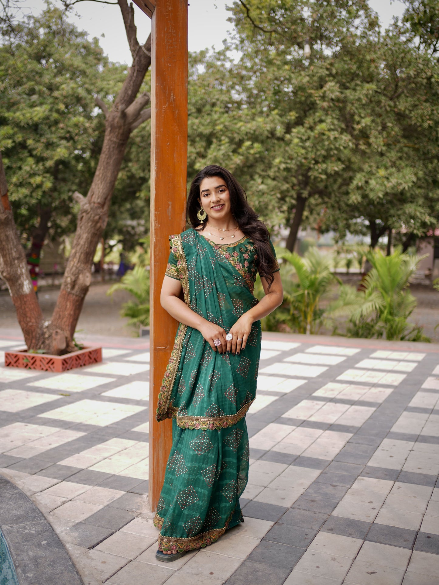 Emerald Grace Bandhani Festive Saree