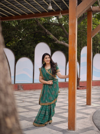 Emerald Grace Bandhani Festive Saree