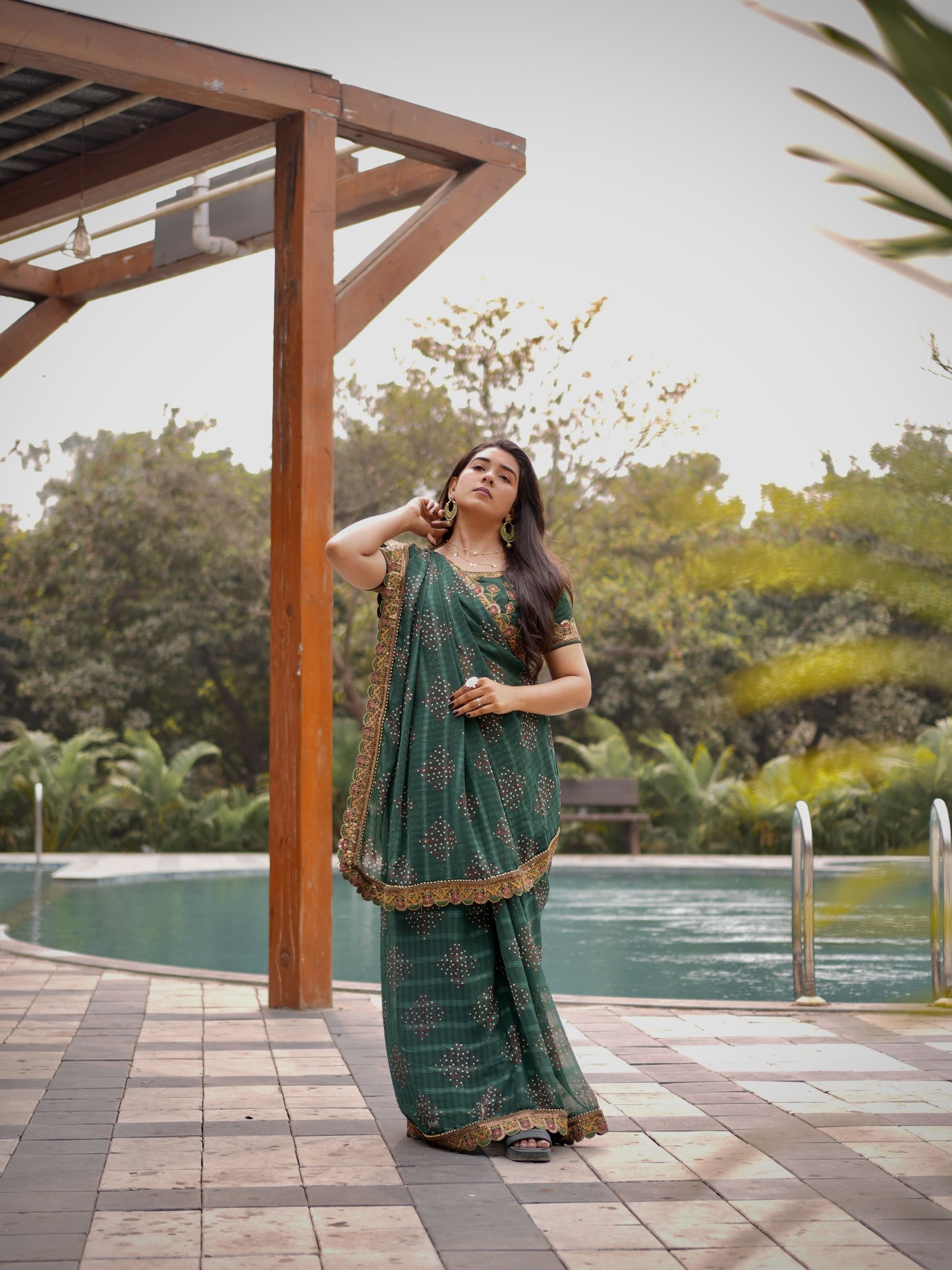 Emerald Grace Bandhani Festive Saree