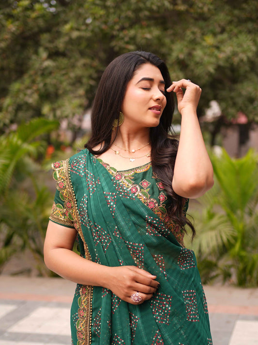 Emerald Grace Bandhani Festive Saree