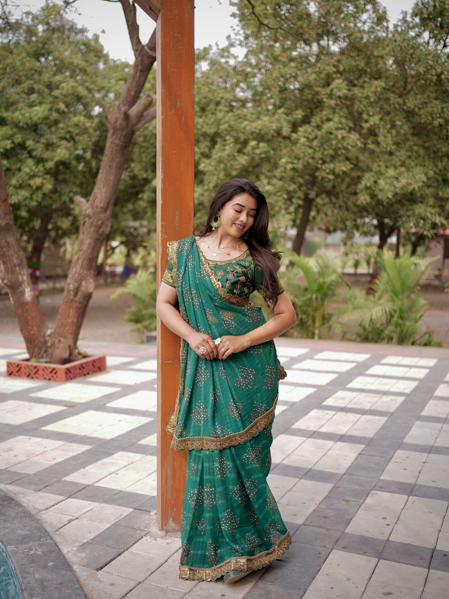 Emerald Grace Bandhani Festive Saree