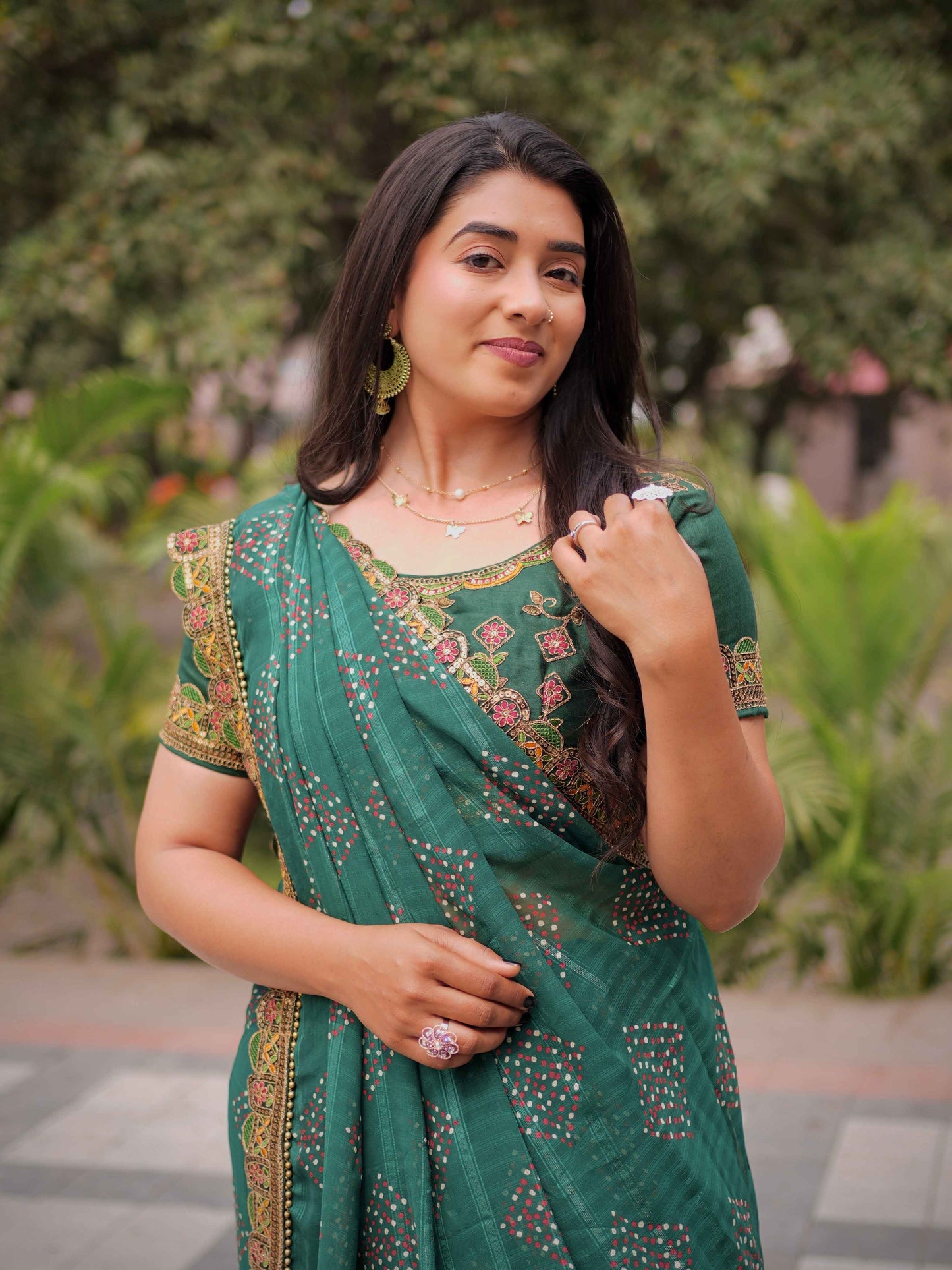 Emerald Grace Bandhani Festive Saree