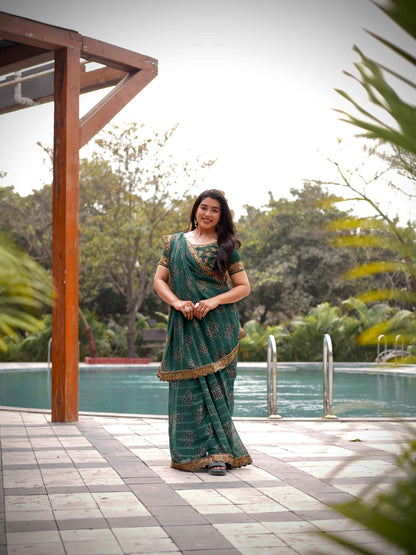 Emerald Grace Bandhani Festive Saree
