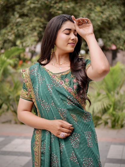 Emerald Grace Bandhani Festive Saree