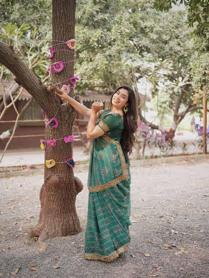 Emerald Grace Bandhani Festive Saree