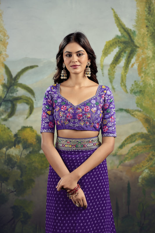 Regal Violet Bandhini Border Saree