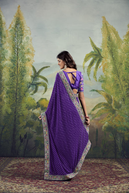 Regal Violet Bandhini Border Saree