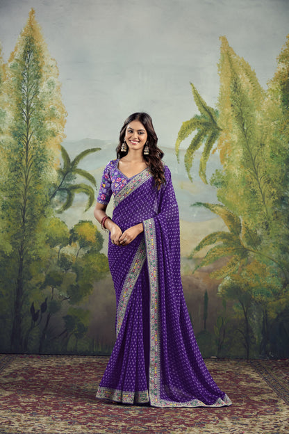 Regal Violet Bandhini Border Saree