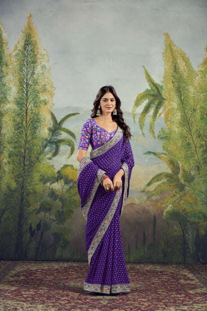 Regal Violet Bandhini Border Saree
