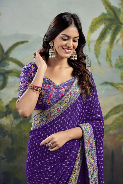 Regal Violet Bandhini Border Saree