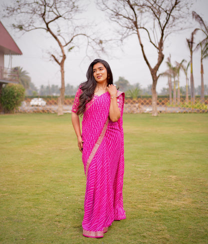 Blush Radiance Striped Saree