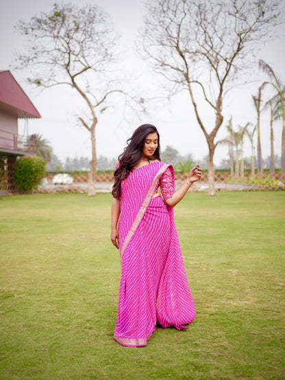 Blush Radiance Striped Saree