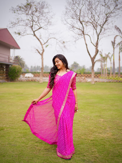 Blush Radiance Striped Saree