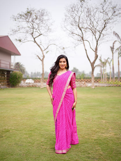 Blush Radiance Striped Saree