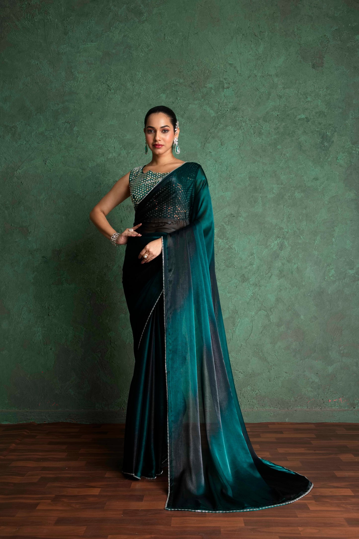 RARIZA EMERALD GREEN FENDY SAREE