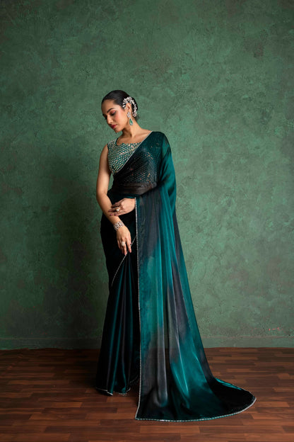 RARIZA EMERALD GREEN FENDY SAREE