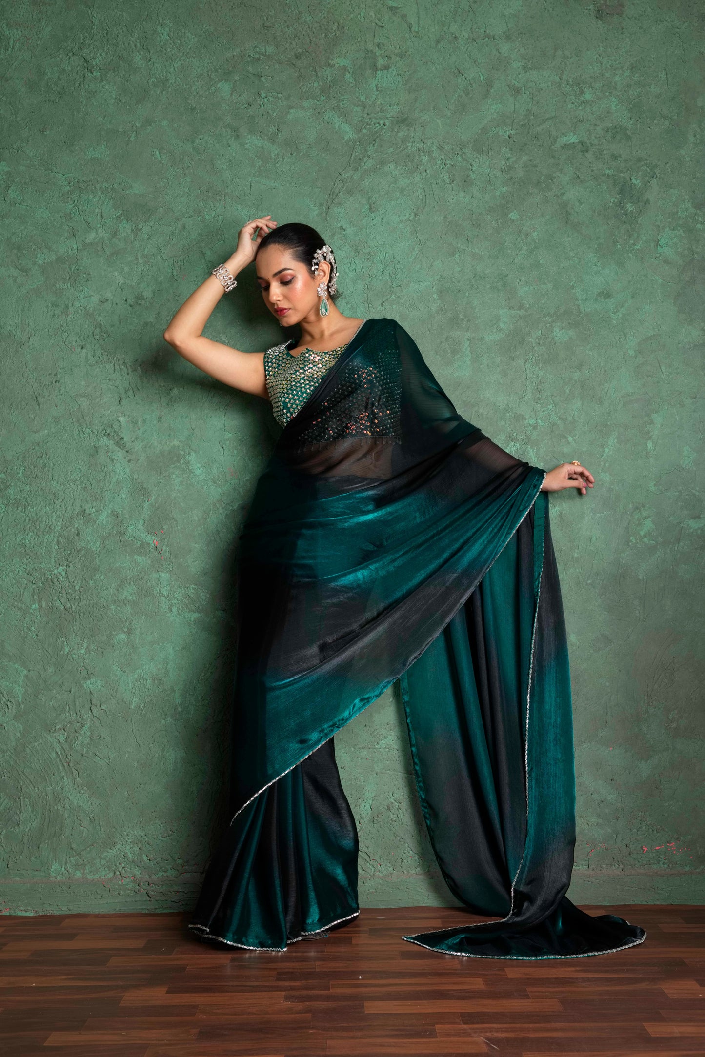 RARIZA EMERALD GREEN FENDY SAREE