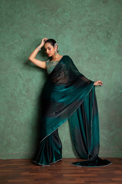 RARIZA EMERALD GREEN FENDY SAREE