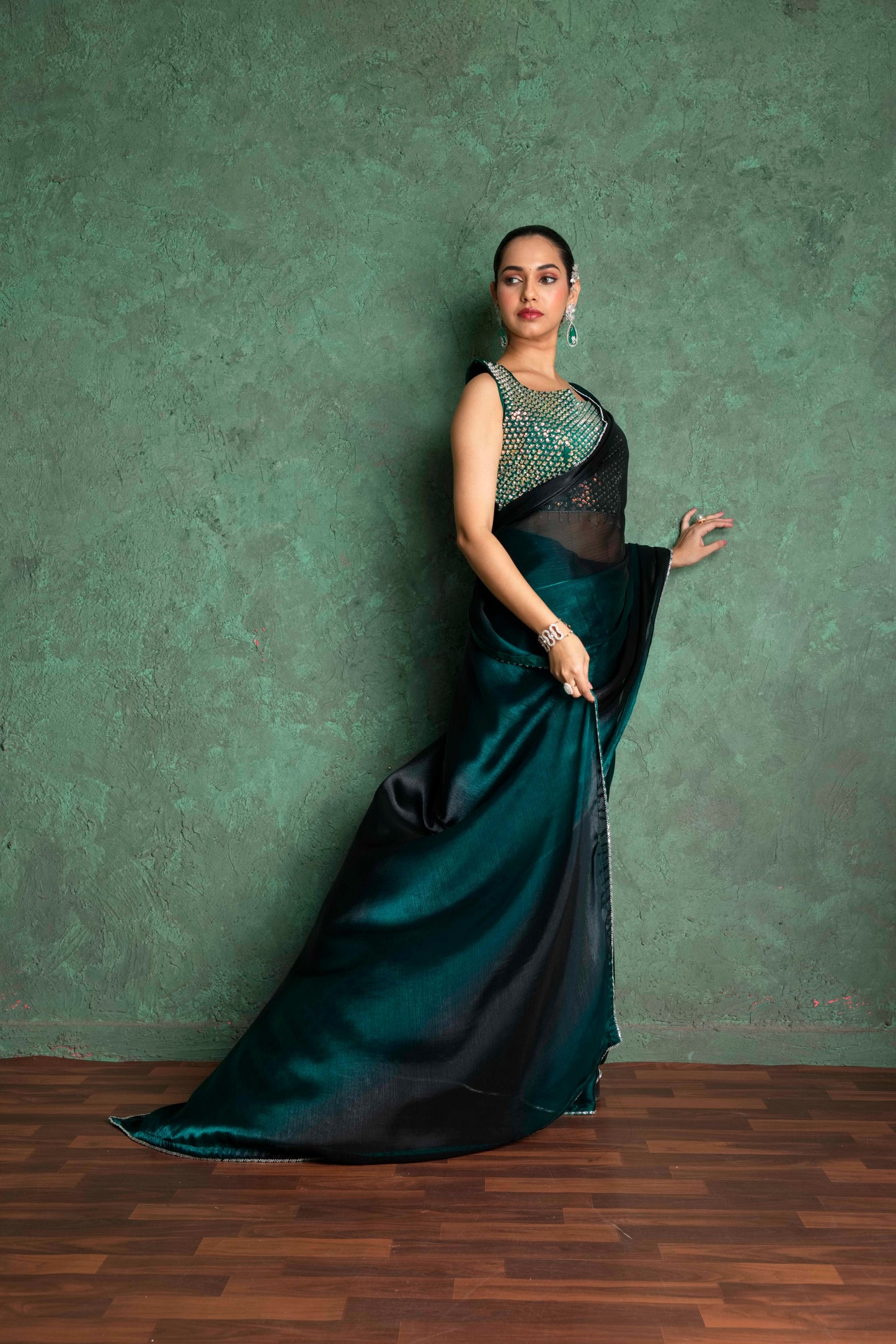 RARIZA EMERALD GREEN FENDY SAREE