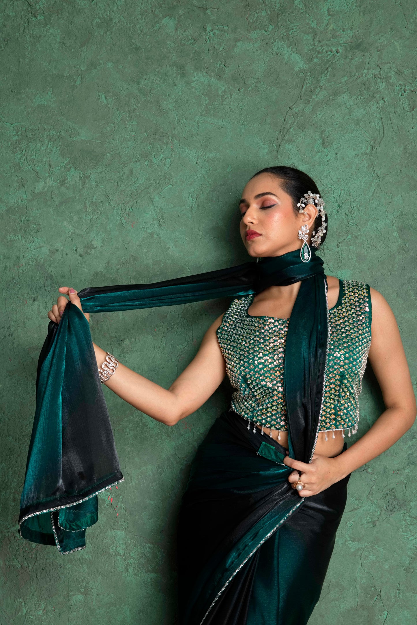 RARIZA EMERALD GREEN FENDY SAREE