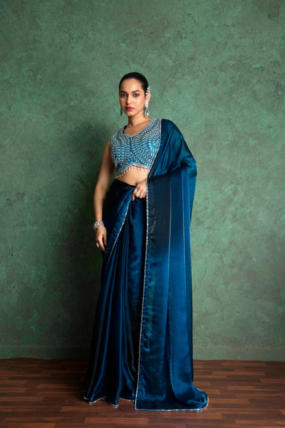 RARIZA TEAL BLUE FENDY SAREE