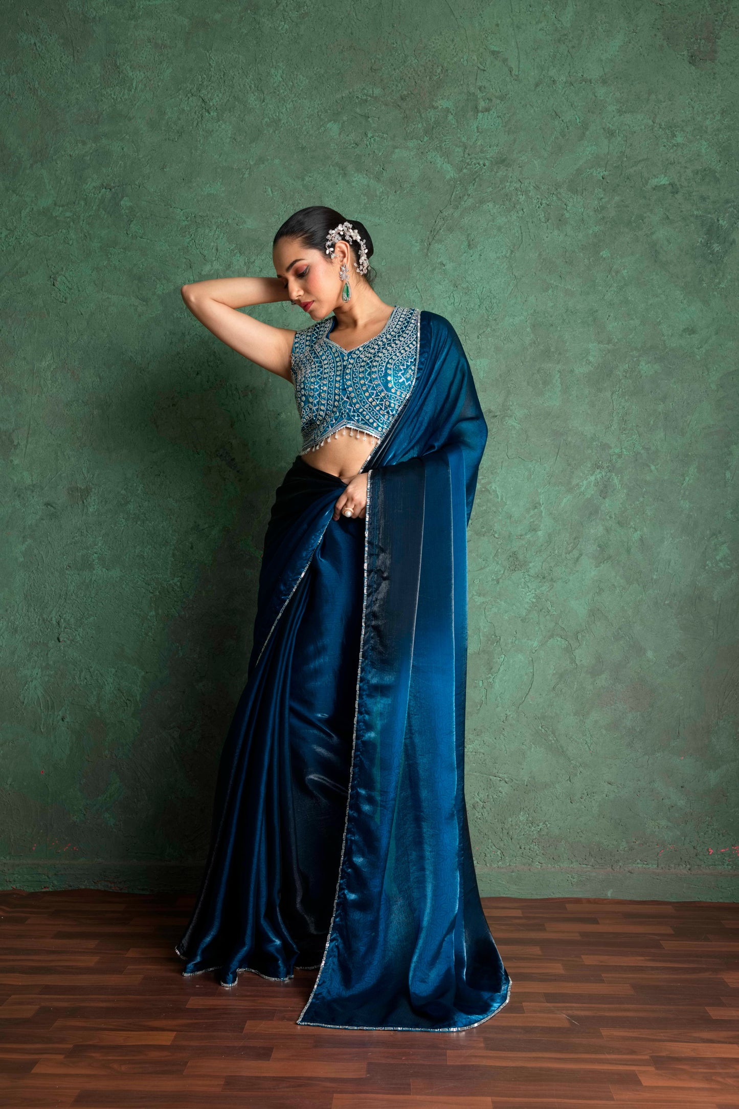 RARIZA TEAL BLUE FENDY SAREE