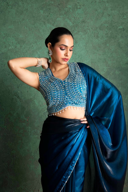 RARIZA TEAL BLUE FENDY SAREE