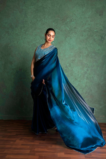 RARIZA TEAL BLUE FENDY SAREE