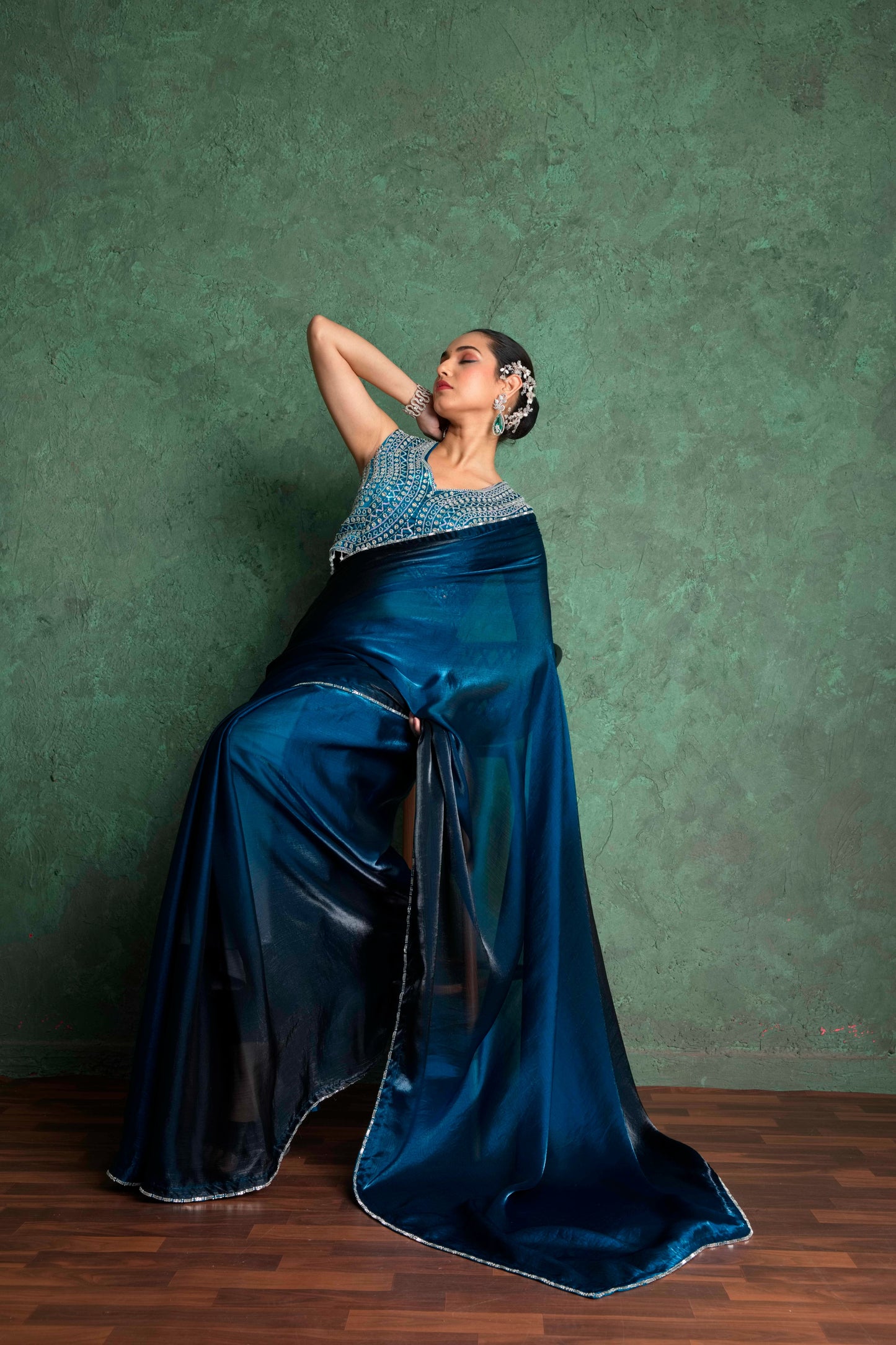 RARIZA TEAL BLUE FENDY SAREE