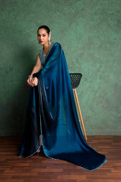 RARIZA TEAL BLUE FENDY SAREE