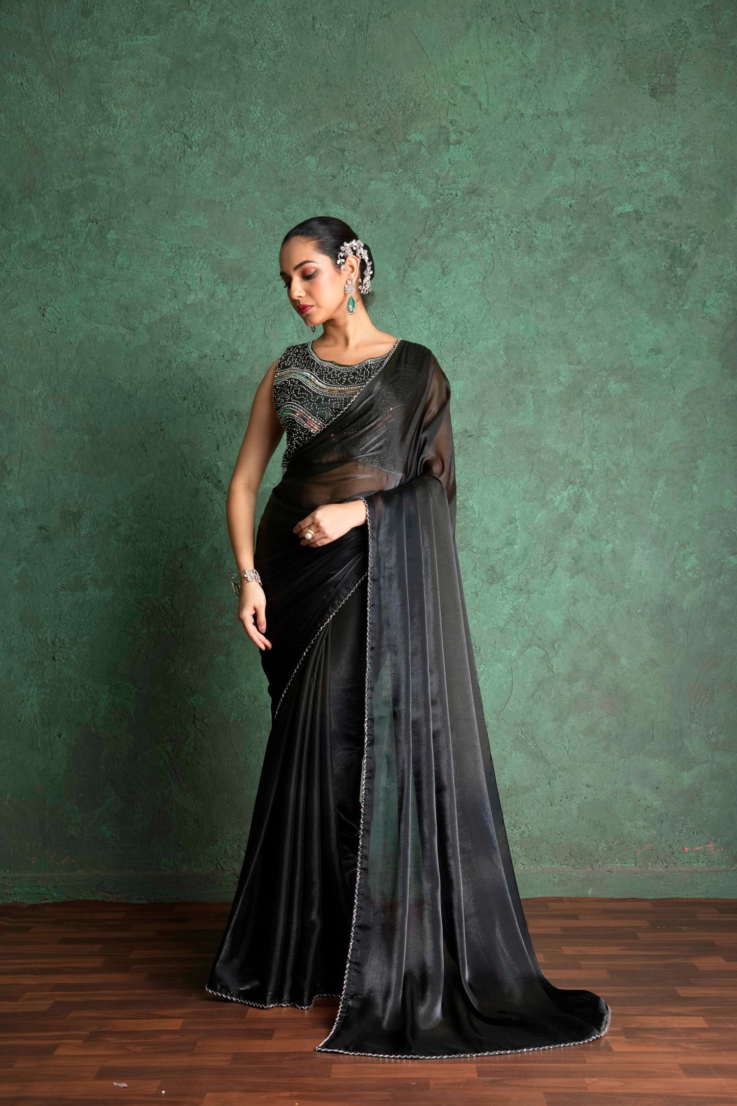 RARIZA MUSTARD BLACK FENDY SAREE