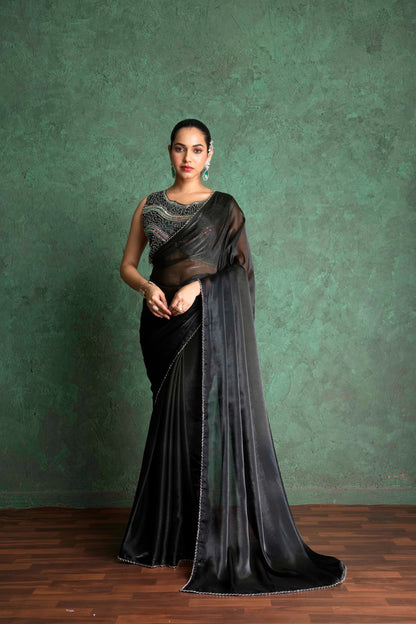 RARIZA MUSTARD BLACK FENDY SAREE