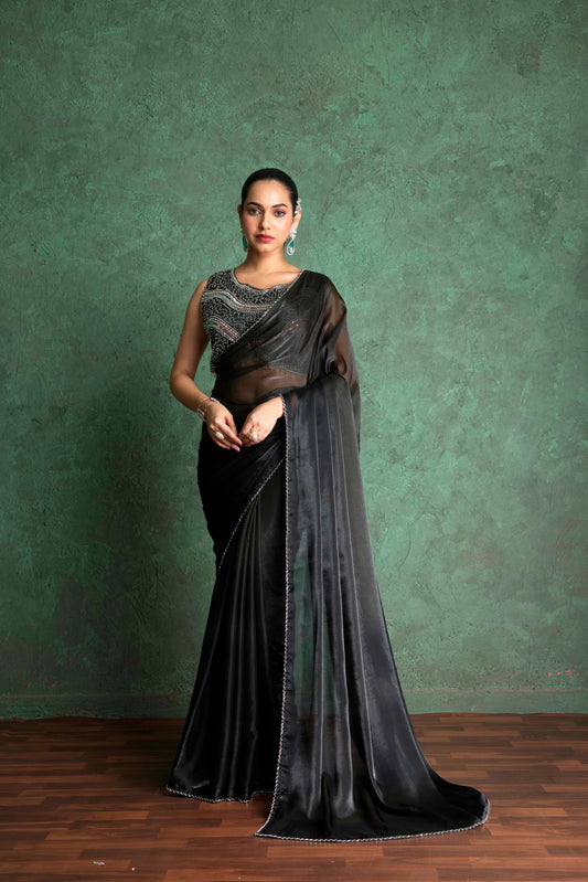 RARIZA MUSTARD BLACK FENDY SAREE