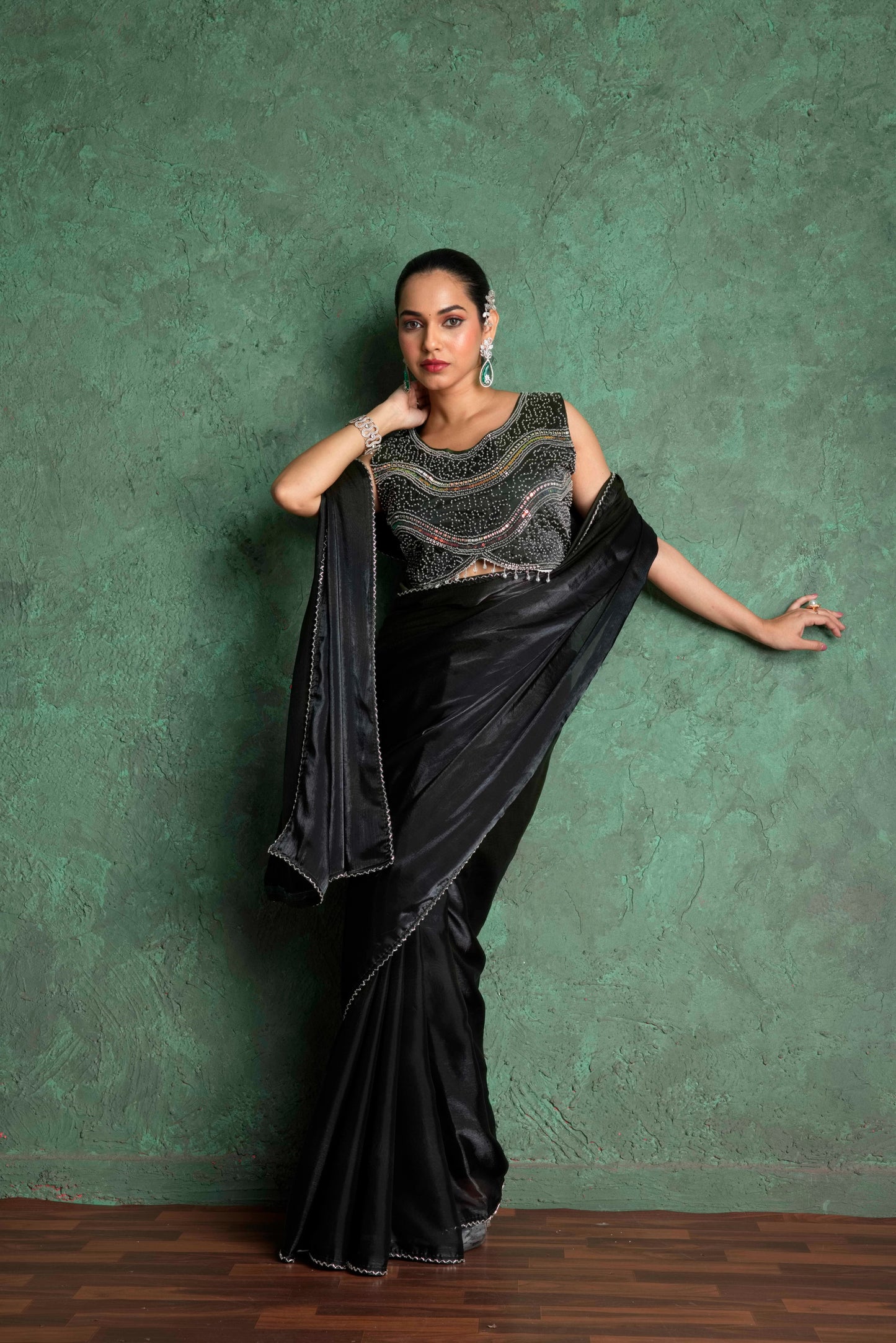 RARIZA MUSTARD BLACK FENDY SAREE