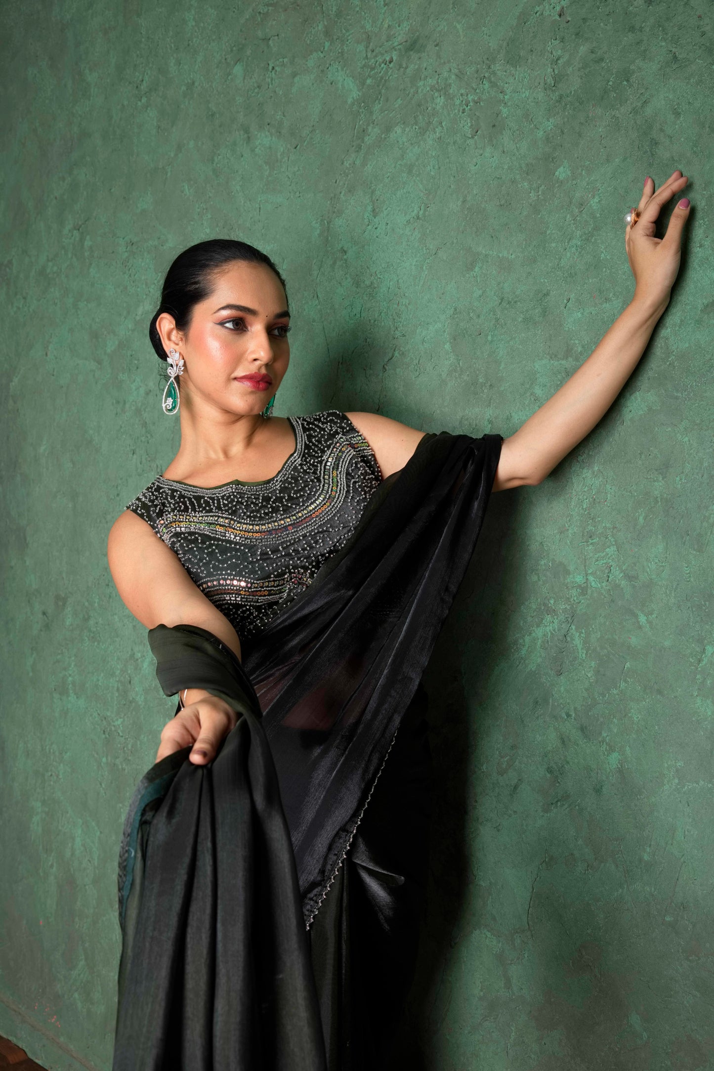 RARIZA MUSTARD BLACK FENDY SAREE