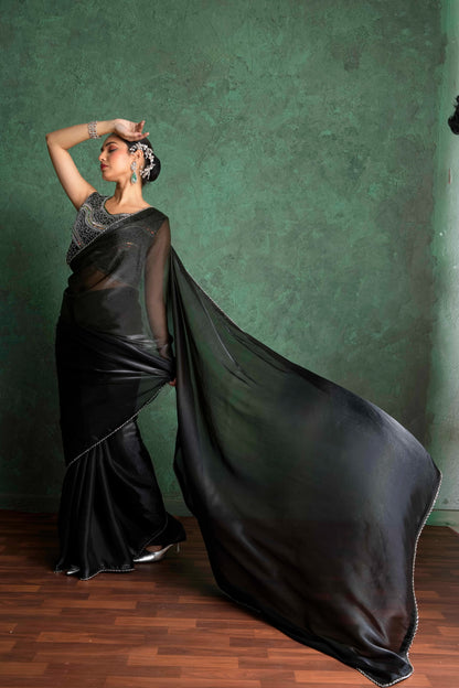 RARIZA MUSTARD BLACK FENDY SAREE